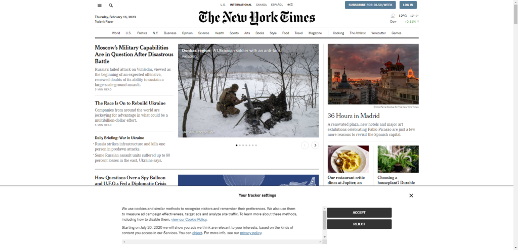 A screenshot of the New York times newspaper