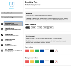U access readable text options screenshot