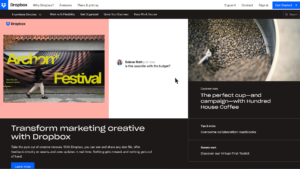 screenshot of Dropbox website with marketing copy