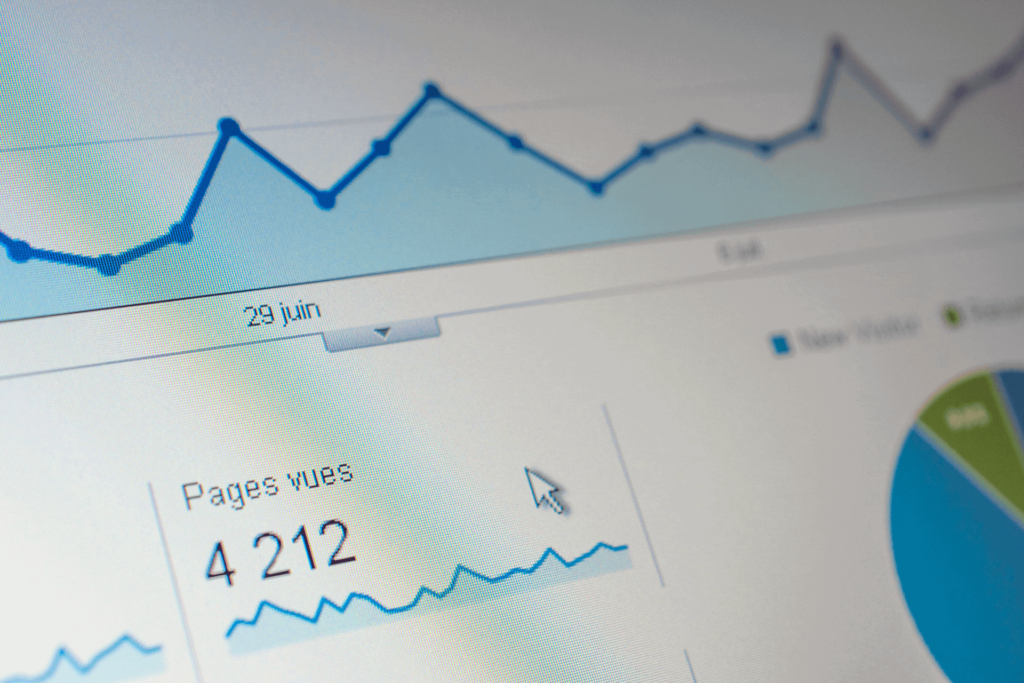 A french laptop showing analytics data